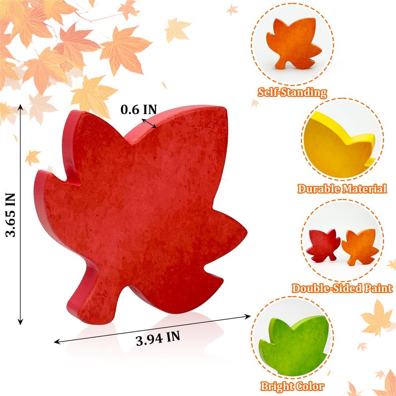 Leetous Fall Table Decor 4 PCS, Autumn Harvest Maple Leaves Decorations for Home Indoor, Thanksgiving Centerpiece for Office Kitchen Party, Wooden Farmhouse Signs Gifts for Tiered Tray Mantel Living Room - Image 3