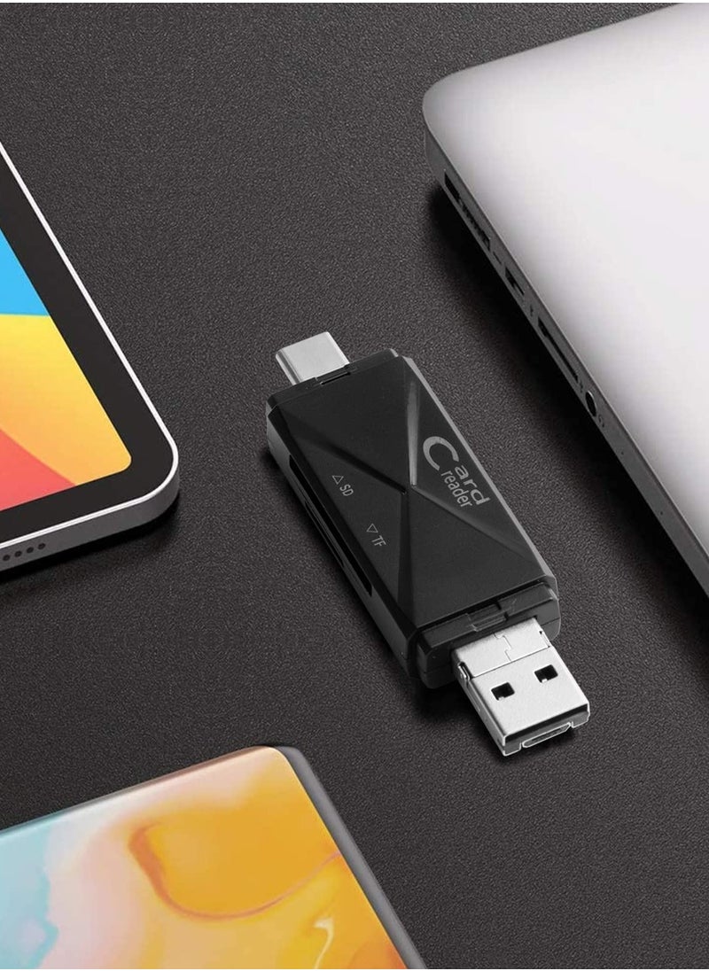 Excefore - 5 in 1 SD Card Reader for Android, USB C and USB 2.0, Micro SD Card to USB Adapter, Portable Memory Card Reader for PC Phone Pads (Black 2 Pack) - Image 1