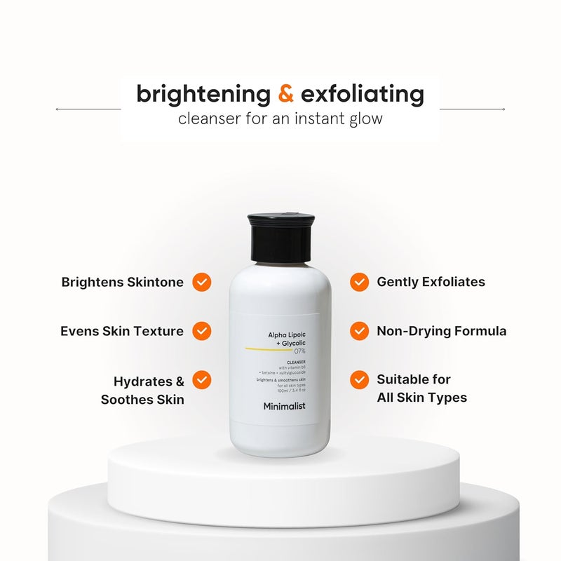 Minimalist 7 ALA Glycolic Brightening Face Wash With ALA For Glowing Skin AHA for Exfoliation and Vitamin B5 For Hydration Sulphatefree Fragrance free For Men Women 100 ml - Image 2