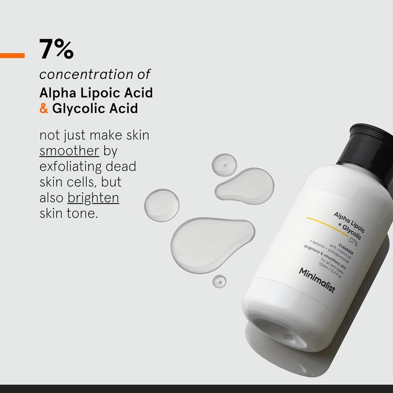 Minimalist 7 ALA Glycolic Brightening Face Wash With ALA For Glowing Skin AHA for Exfoliation and Vitamin B5 For Hydration Sulphatefree Fragrance free For Men Women 100 ml - Image 4