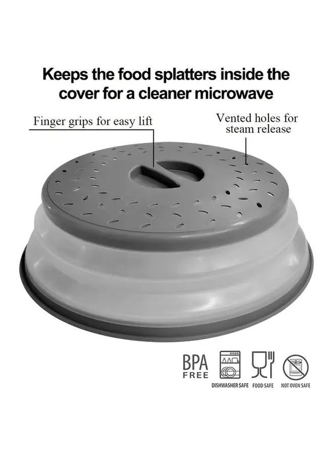 Grey BPA Free Collapsible Microwave Food Cover 10.5 Inch Round With Handle - Image 2