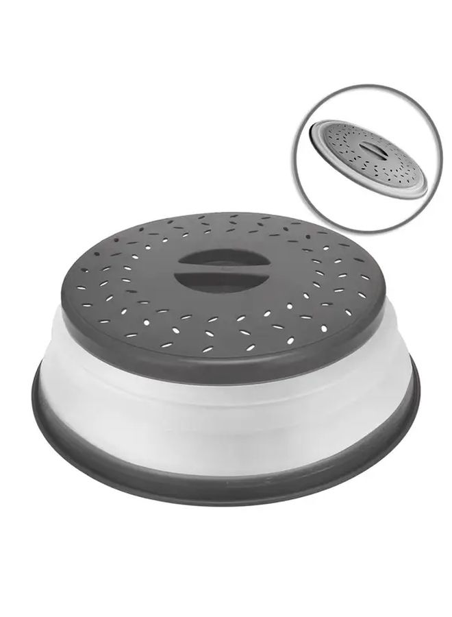 Grey BPA Free Collapsible Microwave Food Cover 10.5 Inch Round With Handle - Image 1