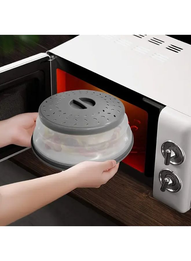 Grey BPA Free Collapsible Microwave Food Cover 10.5 Inch Round With Handle - Image 4