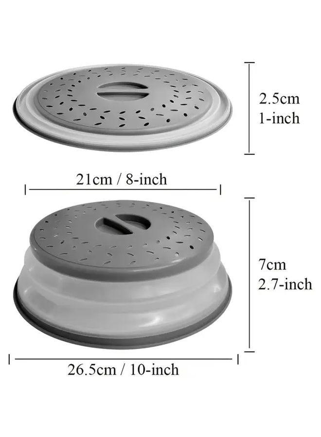 Grey BPA Free Collapsible Microwave Food Cover 10.5 Inch Round With Handle - Image 3