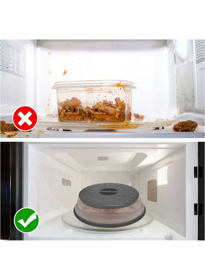 Grey BPA Free Collapsible Microwave Food Cover 10.5 Inch Round With Handle - Image 5