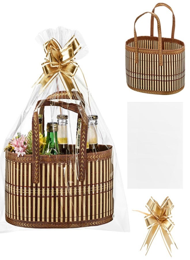 سلة هدايا Reallnaive Baskets فارغة ومتينة مصنوعة من الخيزران المنسوج، مع أكياس هدايا وشرائط، مثالية لتغليف هدايا أعياد الميلاد، وعيد الشكر، وعيد الأم، وحفلات الانتقال إلى منزل جديد، مقاس 12 × 8 × 6 بوصة (مجموعة واحدة). - Image 1
