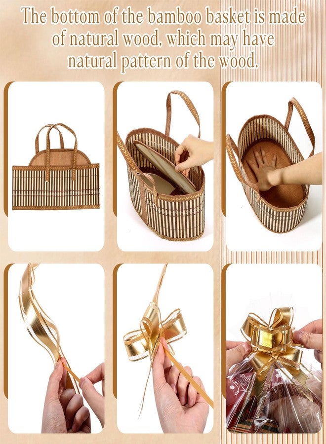 سلة هدايا Reallnaive Baskets فارغة ومتينة مصنوعة من الخيزران المنسوج، مع أكياس هدايا وشرائط، مثالية لتغليف هدايا أعياد الميلاد، وعيد الشكر، وعيد الأم، وحفلات الانتقال إلى منزل جديد، مقاس 12 × 8 × 6 بوصة (مجموعة واحدة). - Image 3