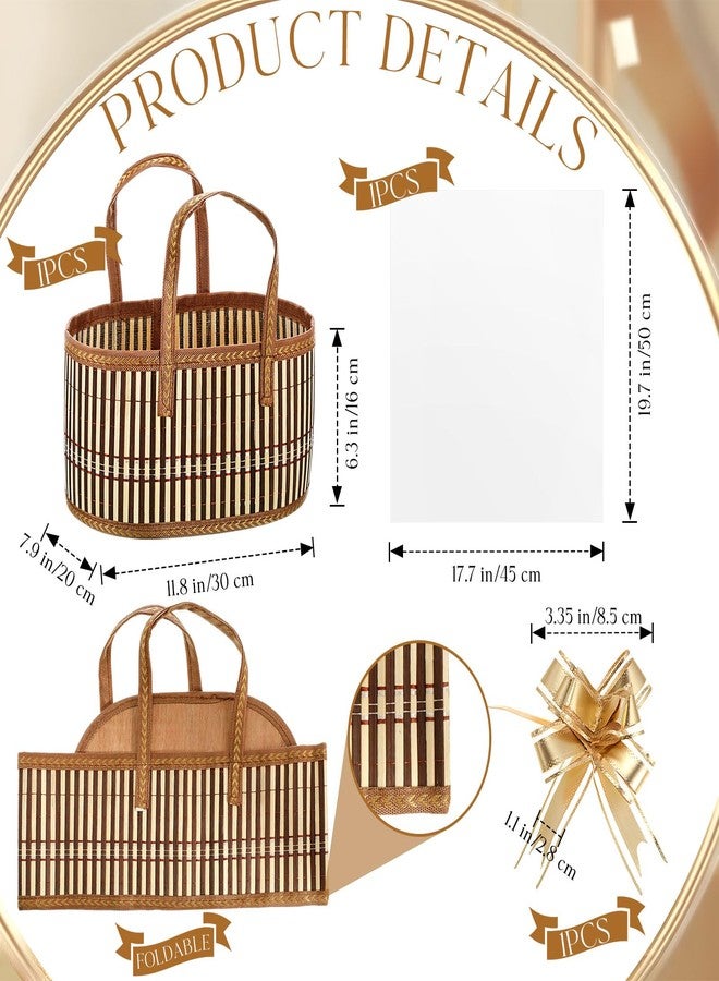 سلة هدايا Reallnaive Baskets فارغة ومتينة مصنوعة من الخيزران المنسوج، مع أكياس هدايا وشرائط، مثالية لتغليف هدايا أعياد الميلاد، وعيد الشكر، وعيد الأم، وحفلات الانتقال إلى منزل جديد، مقاس 12 × 8 × 6 بوصة (مجموعة واحدة). - Image 2