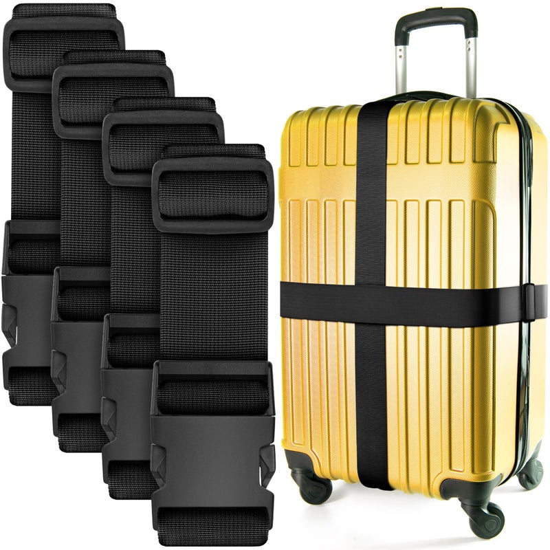 BlueCosto Luggage Straps for Suitcases - TSA Approved - Black, 4 PK - Premium Nylon Belts for Suitcase, Briefcase & Travel Bag - Adjustable Strap Length 46" - 78" - Image 1
