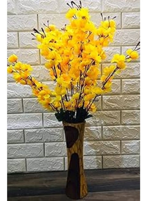 مجموعة زهور أوركيد صناعية جميلة المظهر من كولكارت لتزيين المنزل والمكتب والمطعم باللون الأصفر (عبوة من باقة واحدة/7 أعواد) صنع في الهند
