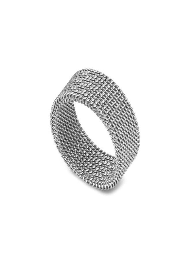 فوسمك خاتم Fusamk Fashion 18K Gold Stainless Steel Mesh Band Ring (Steel, 6) - Image 1