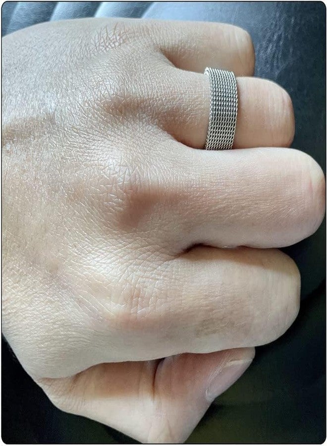 فوسمك خاتم Fusamk Fashion 18K Gold Stainless Steel Mesh Band Ring (Steel, 6) - Image 4