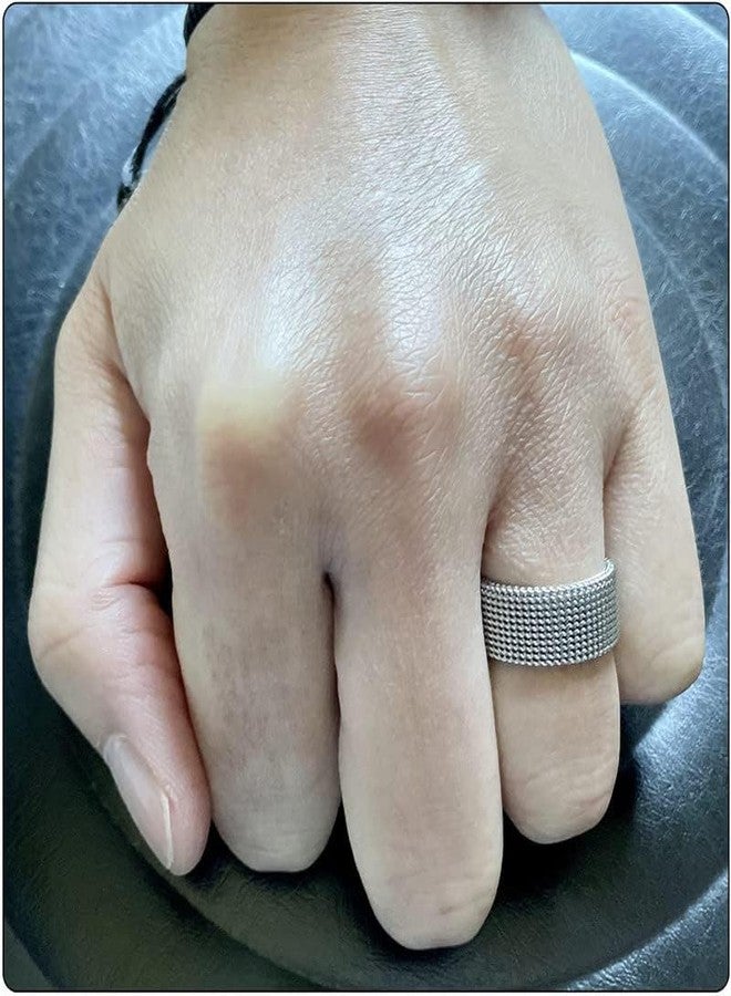 فوسمك خاتم Fusamk Fashion 18K Gold Stainless Steel Mesh Band Ring (Steel, 6) - Image 3