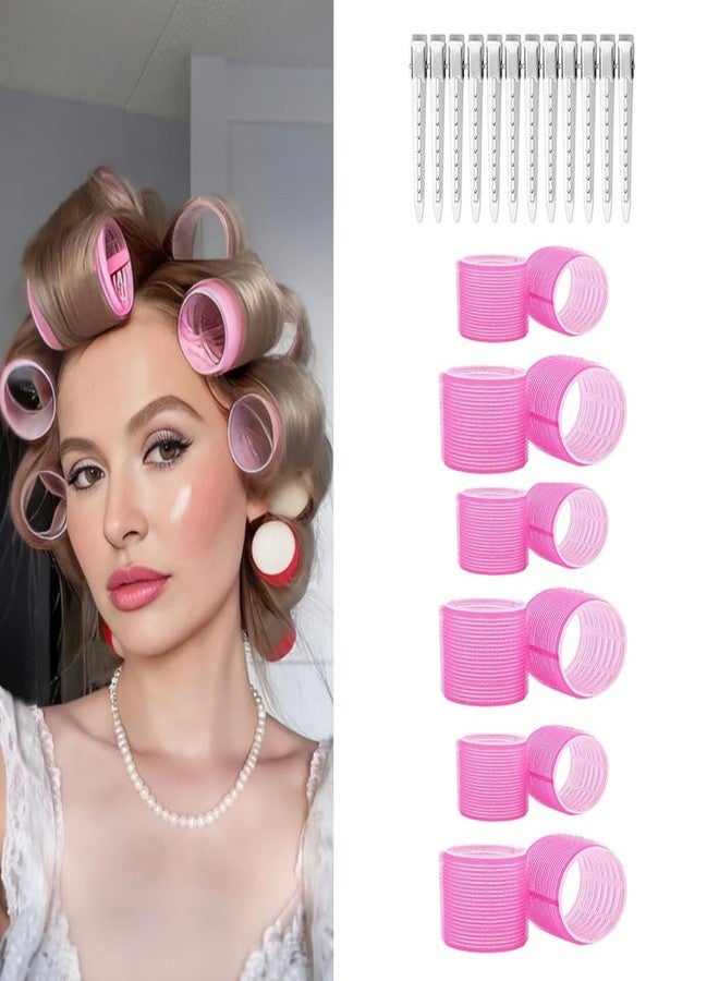 بلوشيا بكرات تجعيد الشعر من BLUSHIA، مجموعة من 12 قطعة تتضمن 6 بكرات كبيرة و6 بكرات متوسطة و12 مشبك شعر للشعر الطويل والمتوسط مع غرة كثيفة (مجموعة من 24 قطعة) - Image 1