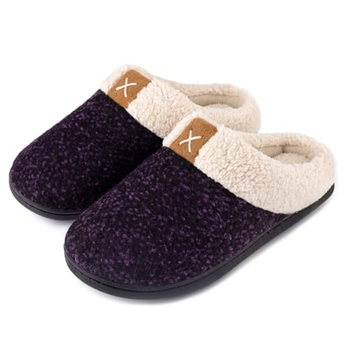 ULTRAIDEAS Women's Indoor Bedroom Slipper with Memory Foam, Gift for Women, Wool-Like House Shoe with Anti-Skid Rubber Sole for Ladies (7-8, Violet) - Image 1