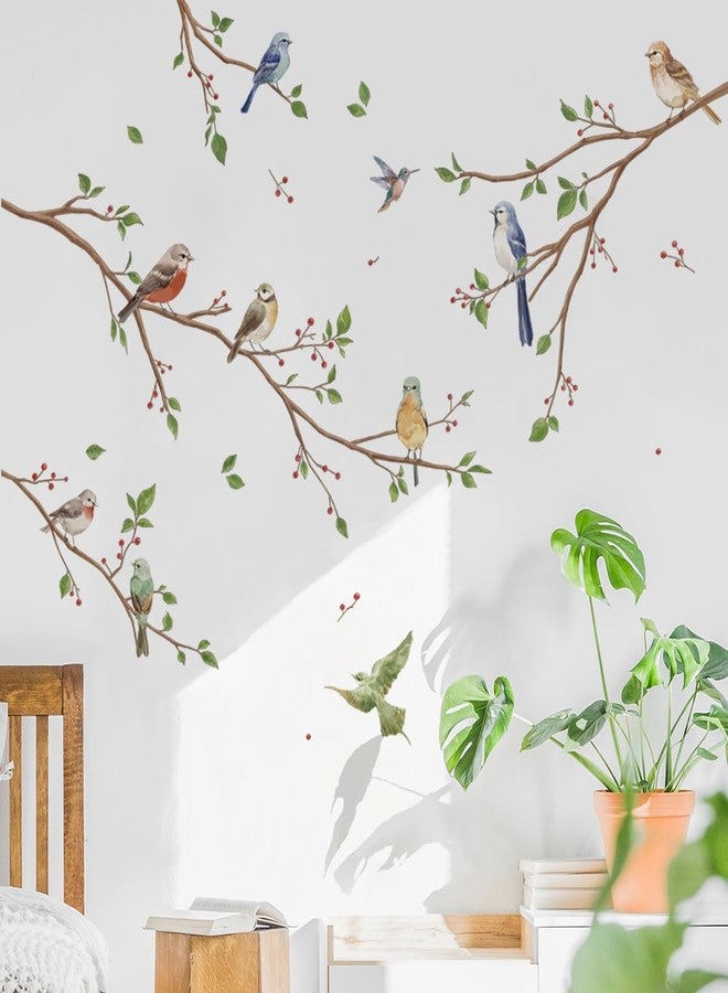 Runtoo Bird on Tree Branch Wall Decals Watercolor Birds Flower Wall Stickers Bedroom Living Room Office Home Decor - Image 2