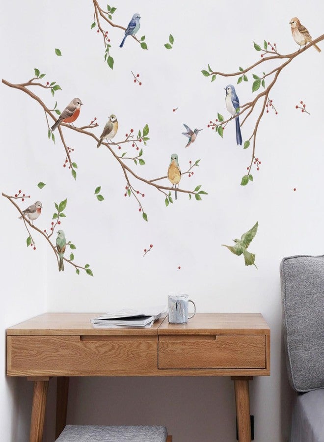 Runtoo Bird on Tree Branch Wall Decals Watercolor Birds Flower Wall Stickers Bedroom Living Room Office Home Decor - Image 3