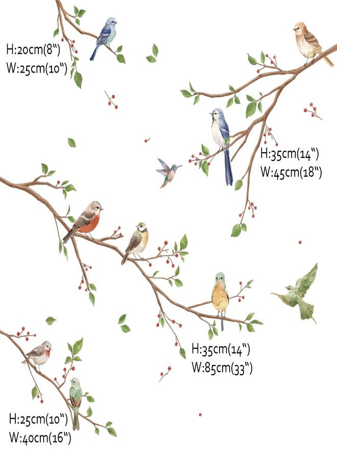 Runtoo Bird on Tree Branch Wall Decals Watercolor Birds Flower Wall Stickers Bedroom Living Room Office Home Decor - Image 4