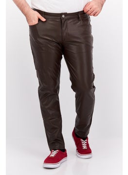 Men Skinny Fit Leather Straight Leg Pants, Chocolate Brown