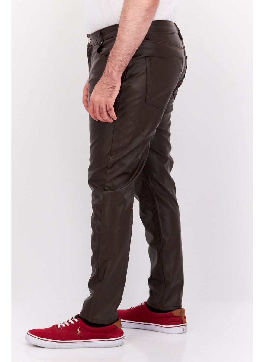 Asos Design - Men Skinny Fit Leather Straight Leg Pants, Chocolate Brown - Image 1
