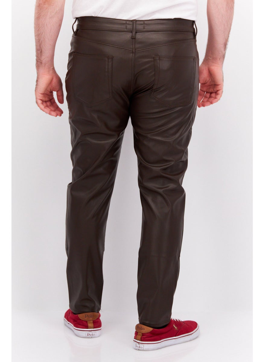 Asos Design - Men Skinny Fit Leather Straight Leg Pants, Chocolate Brown - Image 1