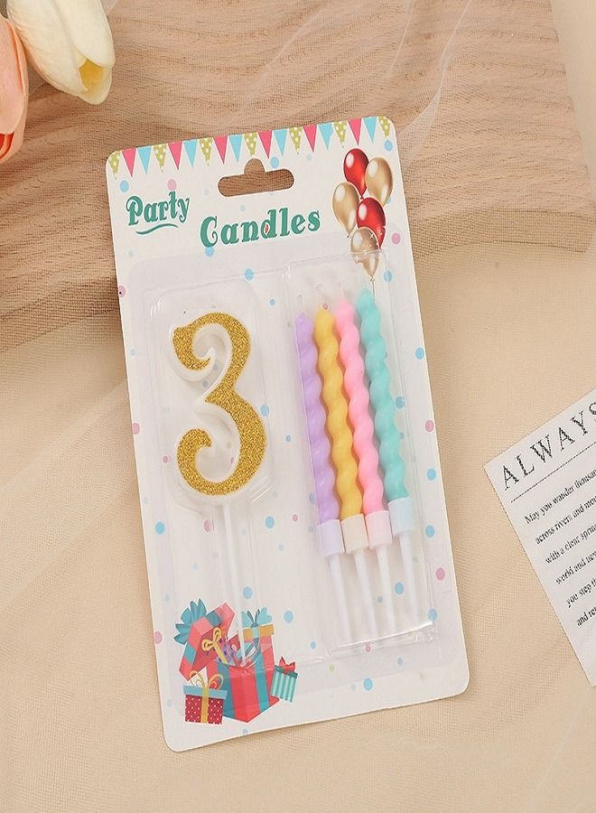 The Birthday Candle Set Includes 4 Candles And a Number 3  - Image 1