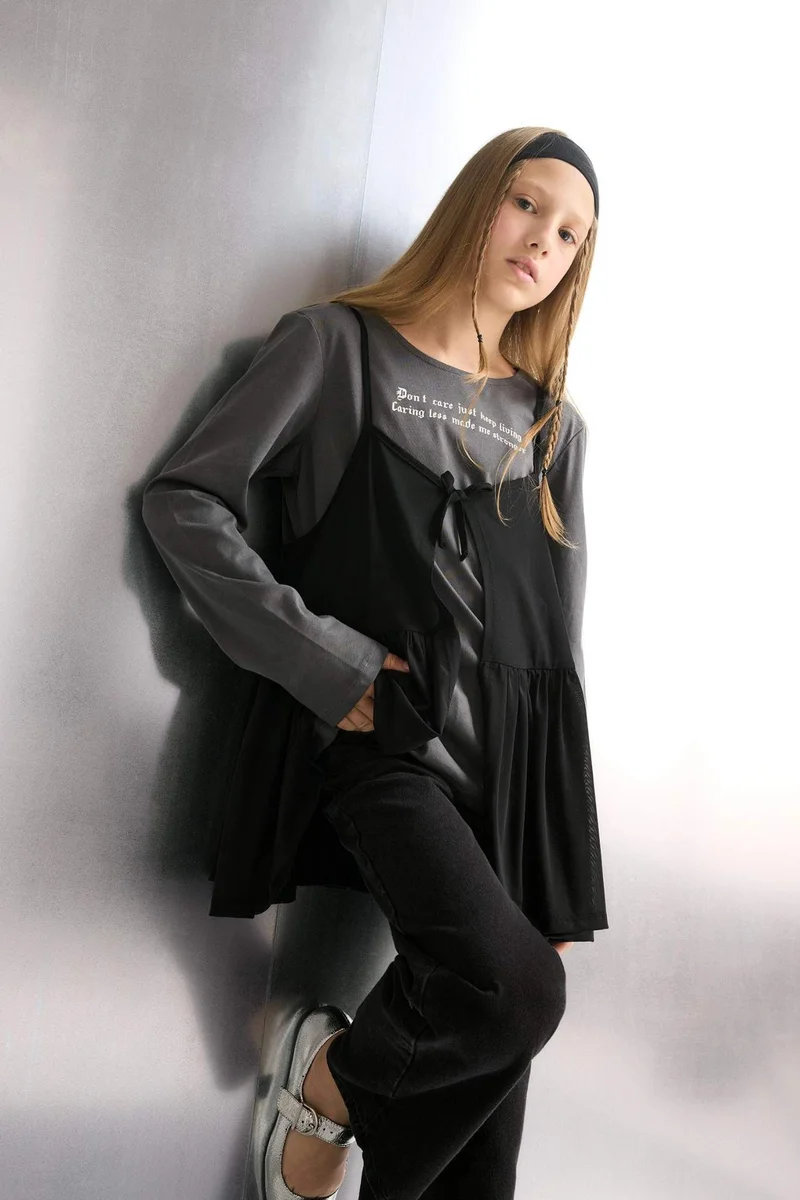 DeFacto Loose Fit Slogan Long Sleeve T-Shirt