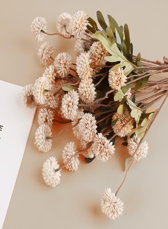BEAYFILY Beige Pompon Mums Artificial Flowers, 8pcs Stems Faux Silk Mini Chrysanth, Bulk Fake Wedding Filler Flowers Flower Ball for DIY Bouquet Centerpieces Floral Arrangements Shower Decorations - Image 5