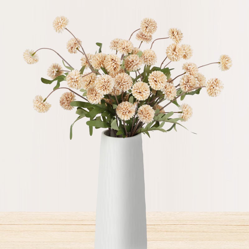 BEAYFILY Beige Pompon Mums Artificial Flowers, 8pcs Stems Faux Silk Mini Chrysanth, Bulk Fake Wedding Filler Flowers Flower Ball for DIY Bouquet Centerpieces Floral Arrangements Shower Decorations - Image 1