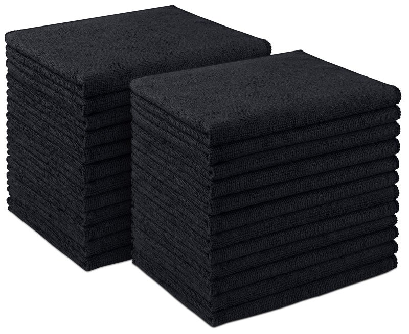 AIDEA Microfiber Cleaning Cloth 24 Pack Microfiber Towels for Cars Soft Absorbent Cleaning Rags Premium Lint Free Shop Towels for House Kitchen Car 12inx16in Black