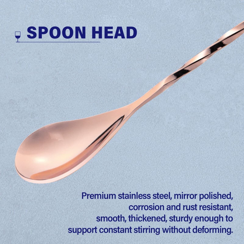 Briout 2 Pcs 12 Inches Bar Spoon  Long Handle Mixing Stirrers For Drink  Briout Stainless Steel Bar Cocktail Shaker Spoon  Rose Gold - Image 3
