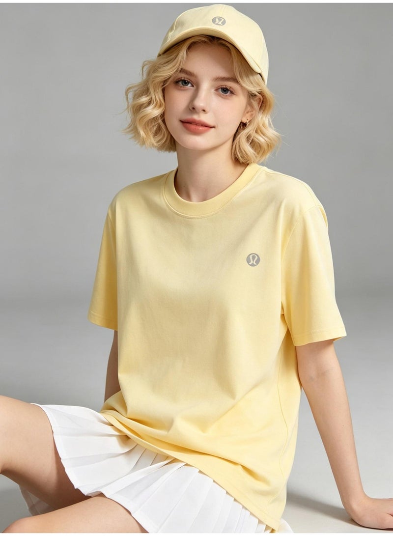 لولوليمون With LOGO, men and women with the same 260g soft cotton comfortable T-shirt round neck soft casual Joker short-sleeved shirt. - Image 2
