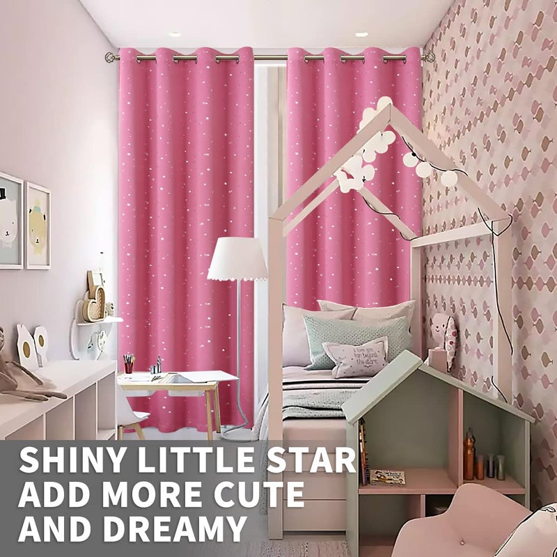 BGment الستائر اللطيفة النجمة الوردي النجمة لغرفة نوم الطفل - الغرفة المعزولة الحرارية الغامق الستائر المطبوعة لمجموعة غرفة المعيشة من 2 لوحات 52 × 95 بوصة - Image 2