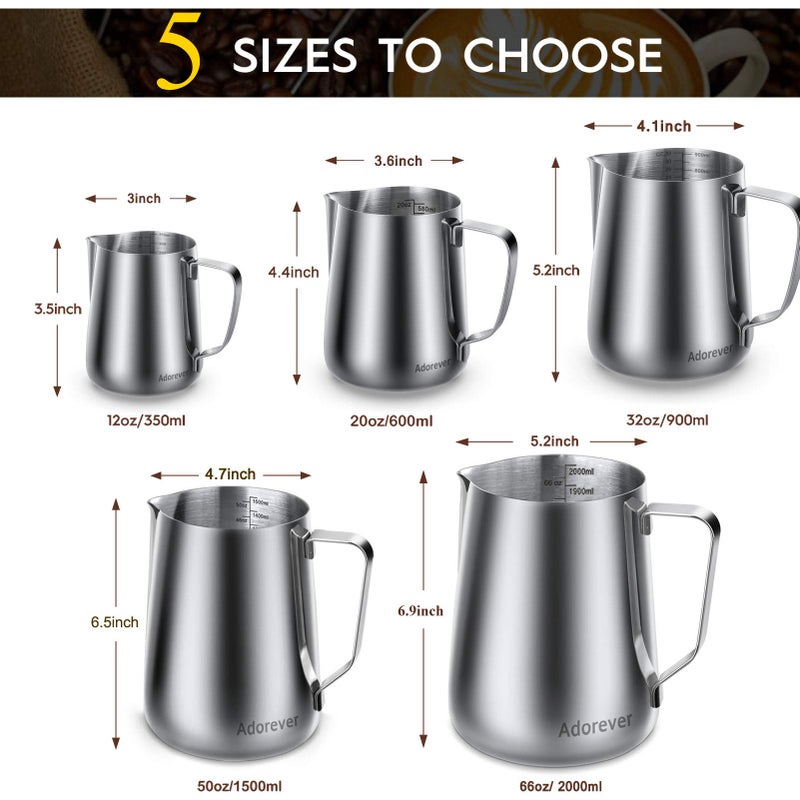 Adorever Milk Frothing Pitcher, 32oz Steaming Pitcher Stainless Steel Espresso Machine Accessories for Coffee Bar, Cappuccino Barista Tools Milk Jug Steamer Frother Cup with Decorating Latte Art Pen  - Image 2