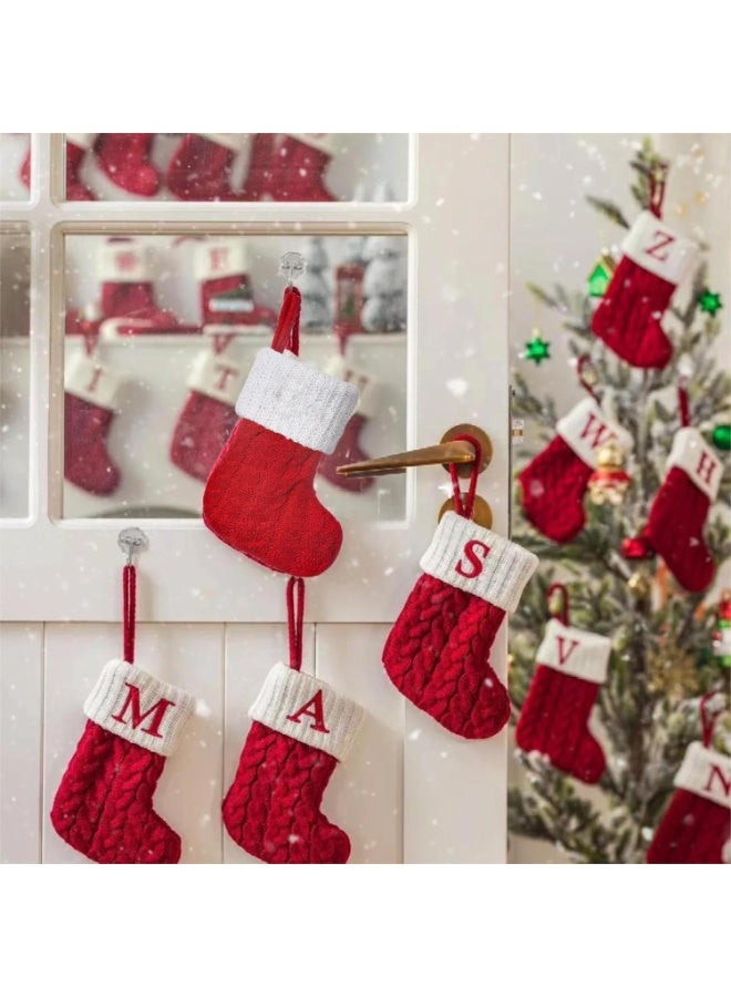 VUCATIN Mini Red Knit Stocking Initial Monogram Embroidered Christmas Stocking Family Fireplace Hanging Ornament Xmas Holiday Decor Gift (I) - Image 3