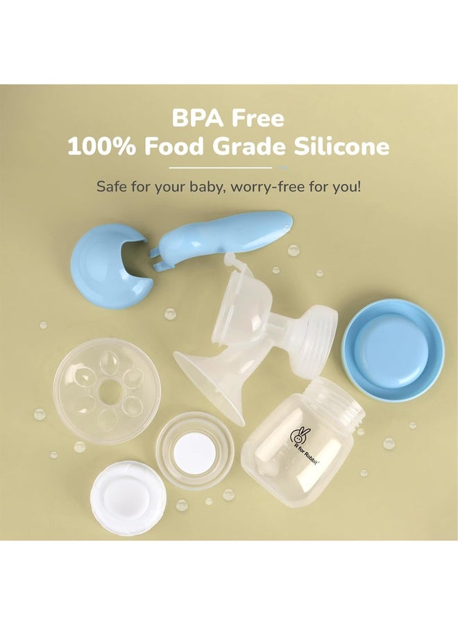 R for Rabbit مضخة الثدي اليدوية الأولى المريحة للأمهات مع 2 مستوى لضبط الشفط، وسادة سيليكا ناعمة ولطيفة، تصميم مضغوط مضاد للتدفق العكسي، خالية من BPA (أزرق سماوي) - Image 2