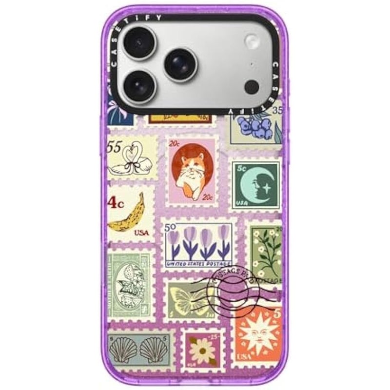 Casetify Impact iPhone 17 Pro Max Case 【Slim/Compatible with Magsafe / 8.2 ft. 4X Military Grade Drop Protection】 - Stamp Collection - Glitter Purple - Image 1