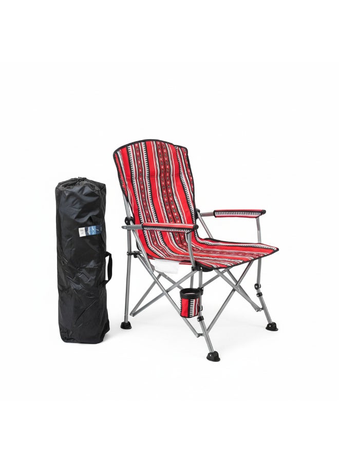 GO2CAMPS Heavy-Duty Foldable Camping Chair 150KG Capacity with Carry Bag â€“ Traditional Arabic Sadu Heritage Design Majlis Chair for Desert Camping, Outdoor Picnic & Travel â€“ Portable Steel Frame Chair with Cup Holder, Mobile & Accessory Pockets â€“ Comfortable Back Support for Arabic Outdoor Lifestyle - Image 5