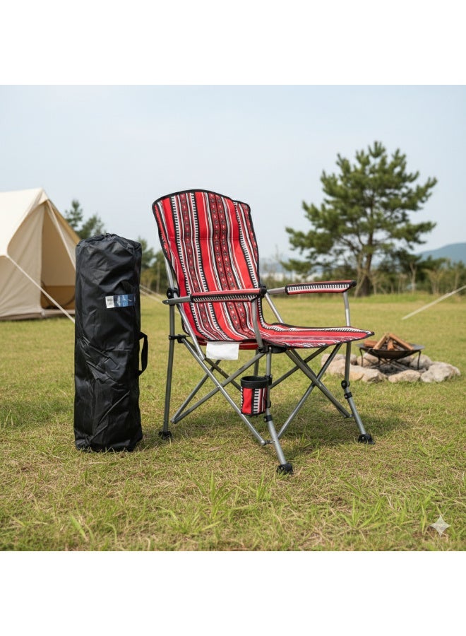 GO2CAMPS Heavy-Duty Foldable Camping Chair 150KG Capacity with Carry Bag â€“ Traditional Arabic Sadu Heritage Design Majlis Chair for Desert Camping, Outdoor Picnic & Travel â€“ Portable Steel Frame Chair with Cup Holder, Mobile & Accessory Pockets â€“ Comfortable Back Support for Arabic Outdoor Lifestyle - Image 2