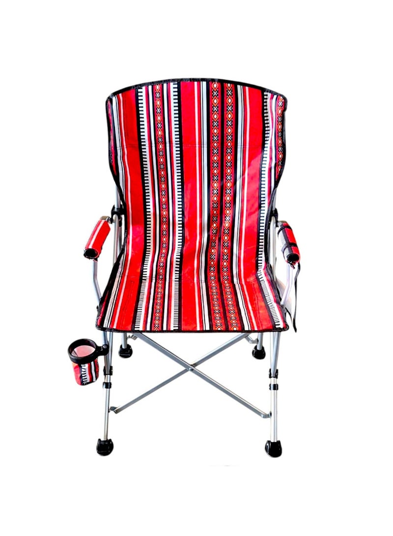GO2CAMPS Heavy-Duty Foldable Camping Chair 150KG Capacity with Carry Bag â€“ Traditional Arabic Sadu Heritage Design Majlis Chair for Desert Camping, Outdoor Picnic & Travel â€“ Portable Steel Frame Chair with Cup Holder, Mobile & Accessory Pockets â€“ Comfortable Back Support for Arabic Outdoor Lifestyle - Image 4