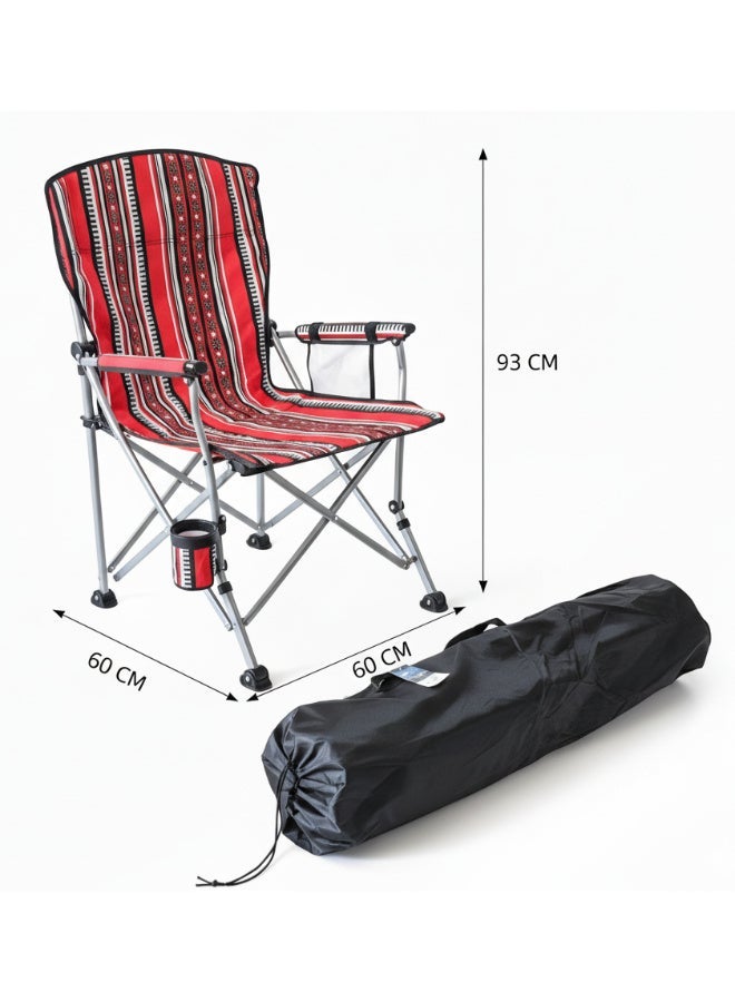 GO2CAMPS Heavy-Duty Foldable Camping Chair 150KG Capacity with Carry Bag â€“ Traditional Arabic Sadu Heritage Design Majlis Chair for Desert Camping, Outdoor Picnic & Travel â€“ Portable Steel Frame Chair with Cup Holder, Mobile & Accessory Pockets â€“ Comfortable Back Support for Arabic Outdoor Lifestyle - Image 3