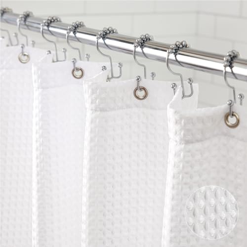 GORILLA GRIP Waffle Shower Curtain, Thick Weighted Fabric, 72x78, Wrinkle and Rust Resistant, Classic Hotel Quality Design, Heavy Duty Long Curtains for Bathroom Showers, Bath Tubs, Machine Wash White - Image 1