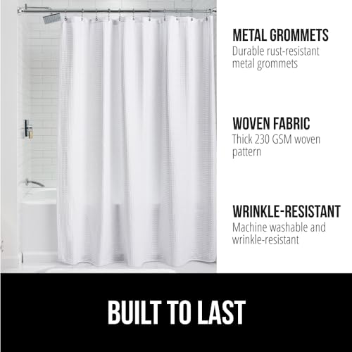 GORILLA GRIP Waffle Shower Curtain, Thick Weighted Fabric, 72x78, Wrinkle and Rust Resistant, Classic Hotel Quality Design, Heavy Duty Long Curtains for Bathroom Showers, Bath Tubs, Machine Wash White - Image 2