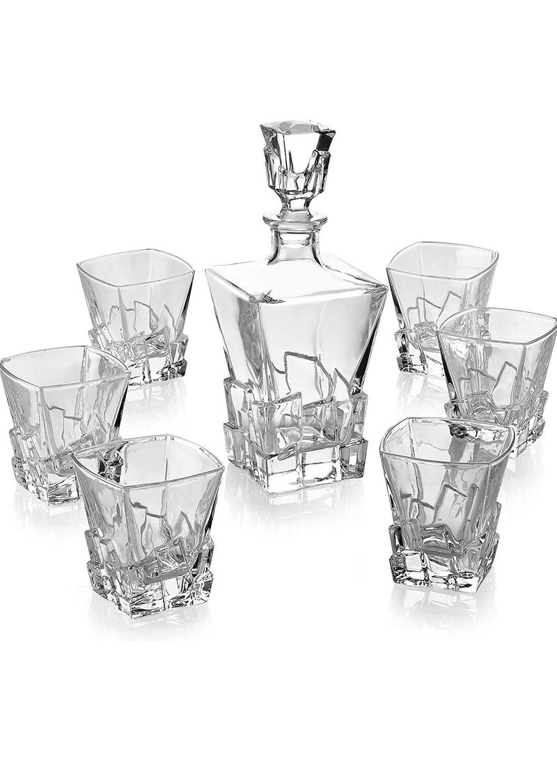 Decanter Set Classic Made in Italy Lead Free Crystal Tumblers (1 Decanter and 6 Glasses)
