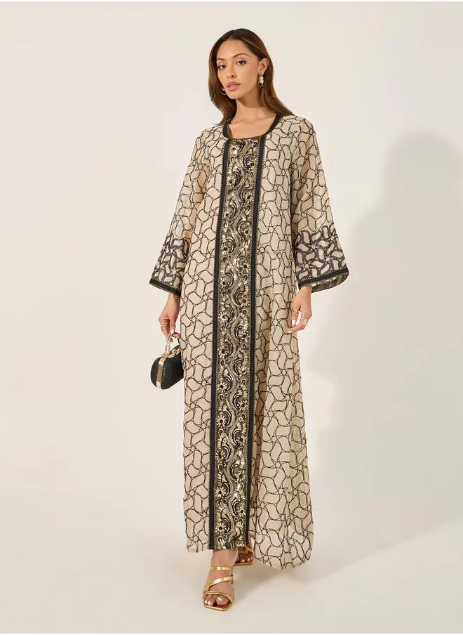 Styli All-Over Embroidered Sequined Jalabyia