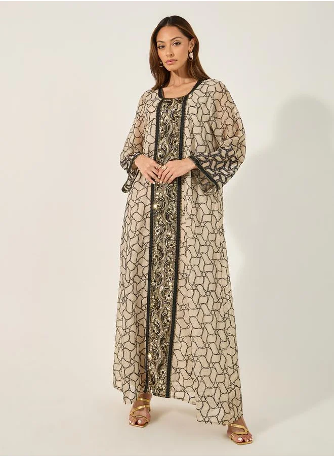 Styli All-Over Embroidered Sequined Jalabyia