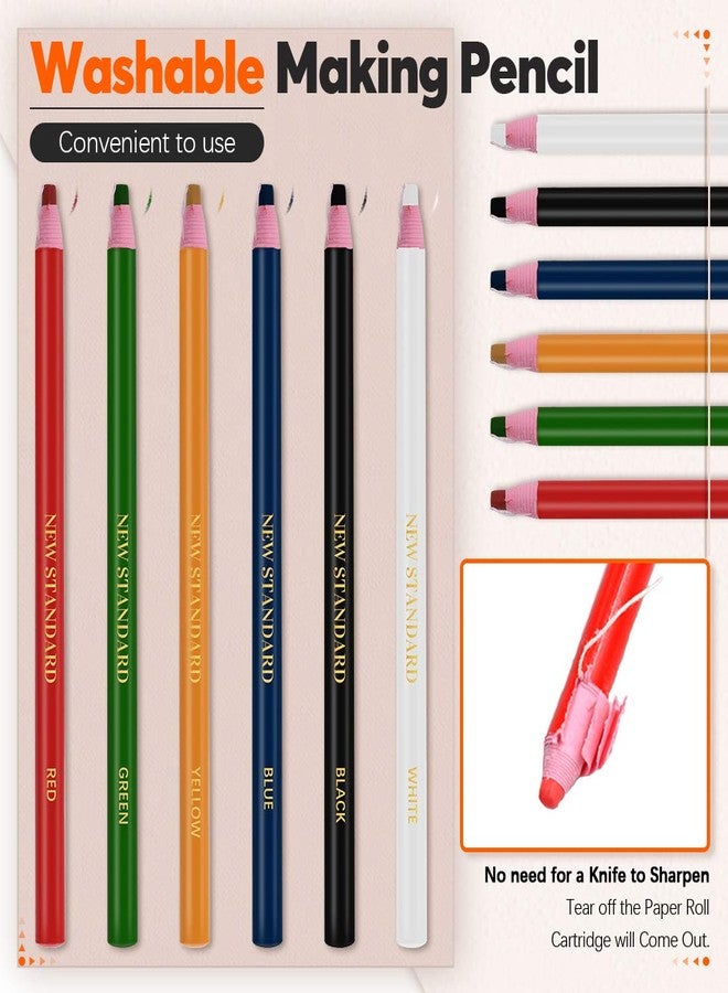 Rustark 32 Pcs Tailoring Marker Tools Including 10 Pcs Triangle Tailor's Fabric Marker Chalk 10 Pcs Disappearing Ink Fabric Marker Pen and 12 Pcs Sewing Marking Pencil for Quilting Sewing Dressmaking - Image 3