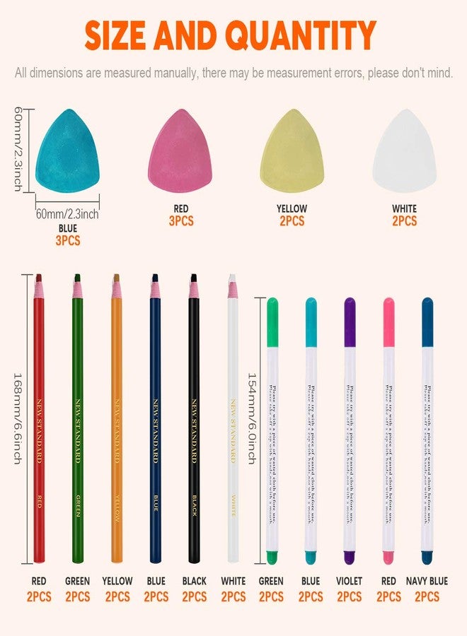 Rustark 32 Pcs Tailoring Marker Tools Including 10 Pcs Triangle Tailor's Fabric Marker Chalk 10 Pcs Disappearing Ink Fabric Marker Pen and 12 Pcs Sewing Marking Pencil for Quilting Sewing Dressmaking - Image 2