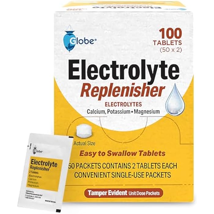 Globe Electrolyte Replacement Tablets for Rehydration, Exercise Recovery, Youth & Adult Athletes, Hiking, Camping, & Sports Recovery and More... 50 Packets of 2 Tablets Each, 100 Count - Image 1