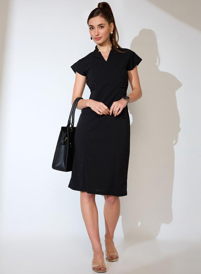 globus Women Black V-Neck Sheath Midi Dress - Image 1